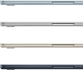 Seitenansicht von vier MacBook Air Laptops in vier verschiedenen Farben